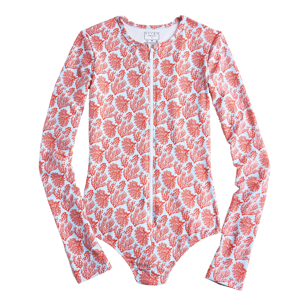 COVER SWM ORANGE COASTAL CORAL  - WOMENS FRONT-ZIP SUIT Sea Star Beachwear