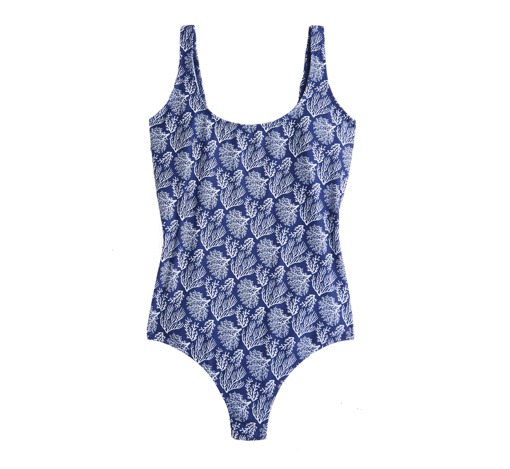 COVER SWIM NAVY COASTAL CORAL  - WOMENS CLASSIC TANK SUIT Sea Star Beachwear